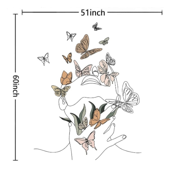 Line Art White Floral Wall Butterfly Tapestry Woman Abstract Face Butterflies - Picture 8 of 9